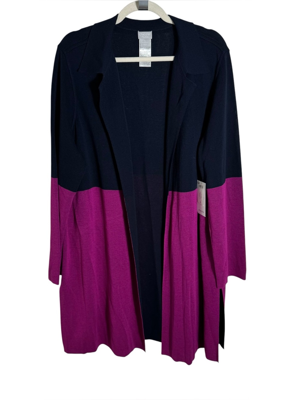 Chico's Travelers Colorblock Long Reversible Cardigan Sz 4 (XXL) Blue Purple NWT
